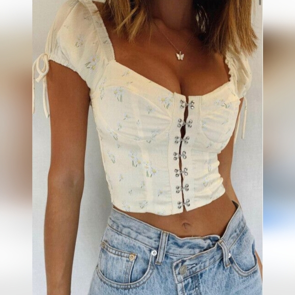 Princess Polly Floral Cropped Corset Top Small 2 - Picture 2 of 12